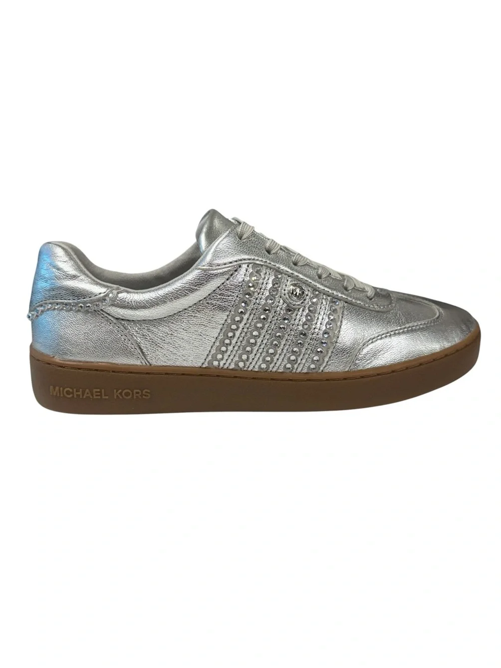 Michael Kors Scotty Lace Up Metallic Silver w/Rhinestones Women's Sneakers 8.5